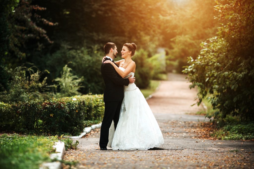Beautiful wedding couple posing